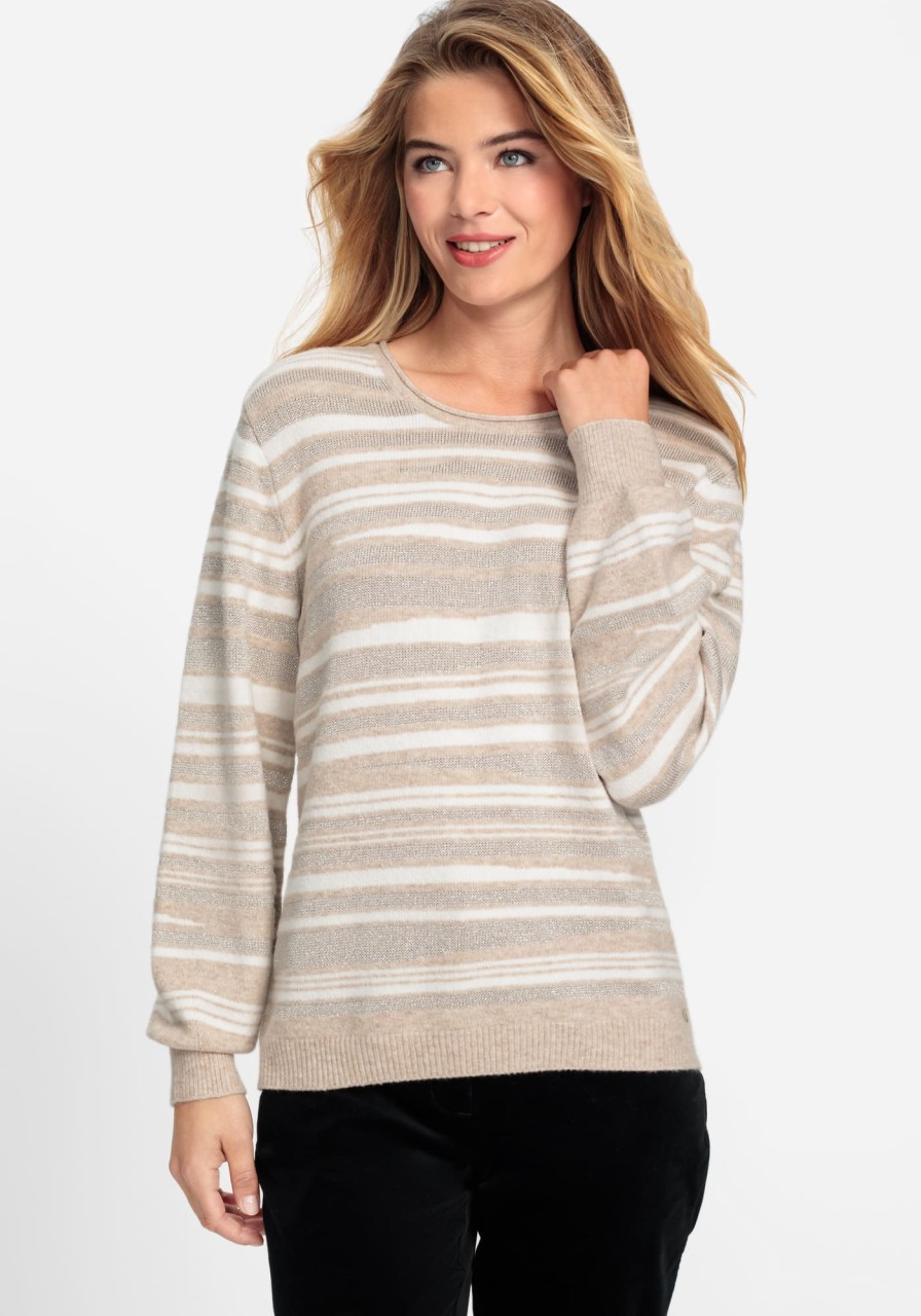 Beżowy sweter damski Henny w paski - Tres Chic