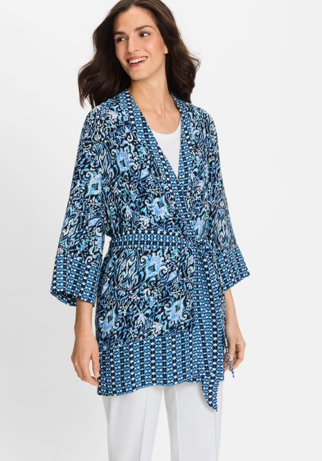 Granatowe wiskozowe kimono damskie we wzory - Ocean Breeze