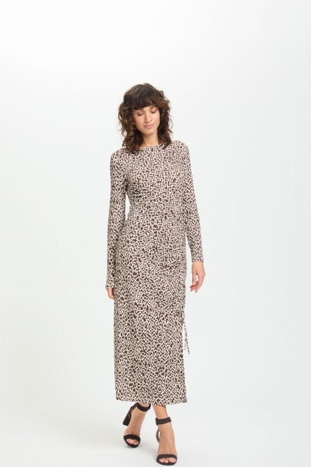 Brązowo-kremowa wiskozowa sukienka maxi ze wzorem – Designer Choice