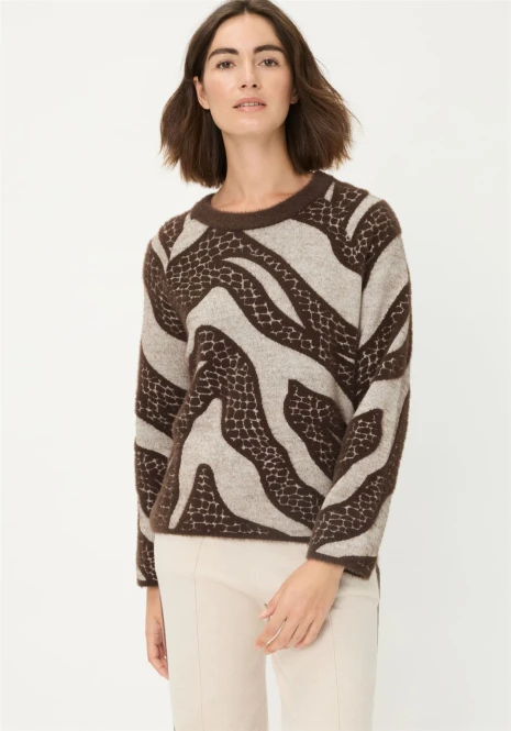 Brązowy sweter damski Henny we wzory – Designer Choice