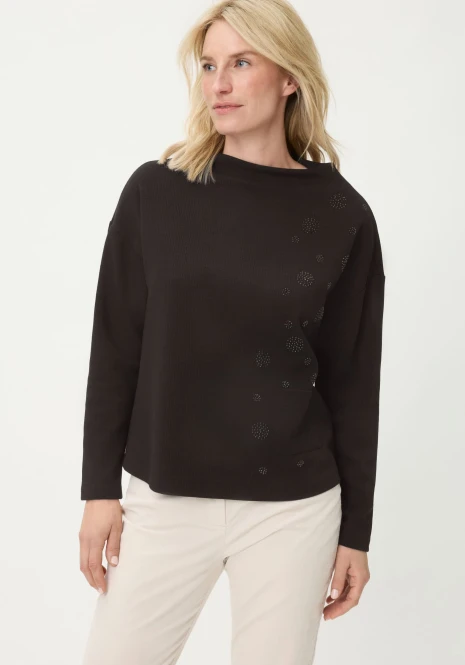 Czarna bluza damska Cora Jersey z wiskozą z aplikacjami – Liaison en Vogue