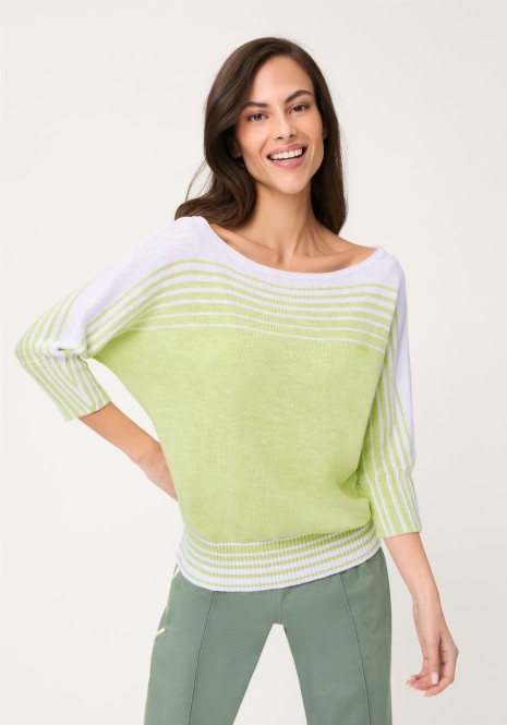 Jasnozielony sweter damski Chloe w paski z lnem – Neo Safari