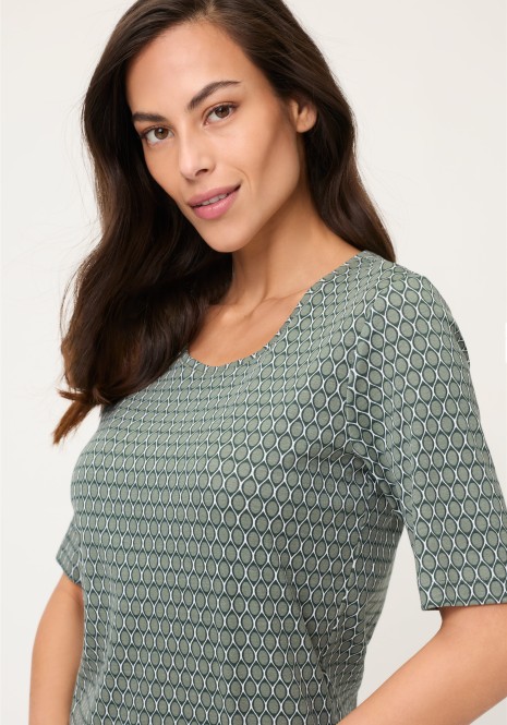 Bluzka damska Edda z geometrycznym printem w odcieniu khaki – Neo Safari