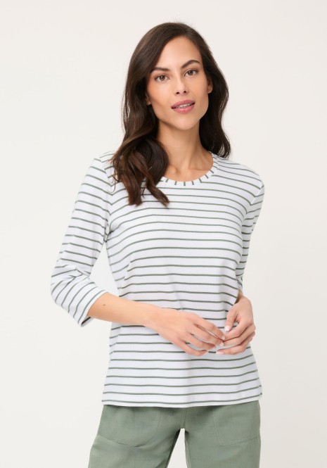 Bawełniana bluzka damska Hannah w paski w odcieniu khaki – Neo Safari