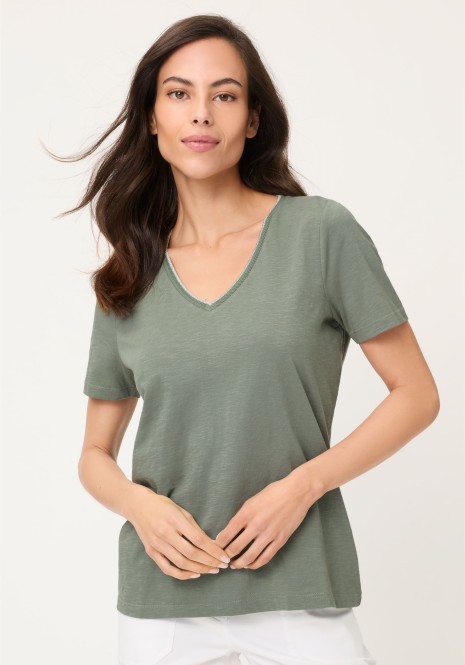 Bawełniana bluzka damska Hannah z dekoltem V w odcieniu khaki – Neo Safari 