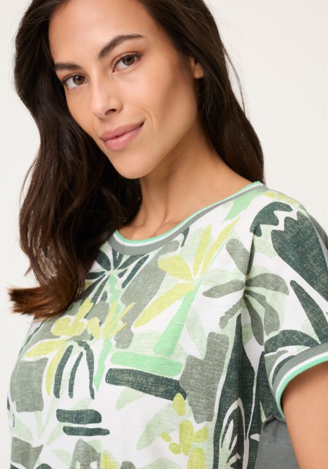 Bluzka damska Cosima z roślinnym wzorem w odcieniach khaki – Neo Safari