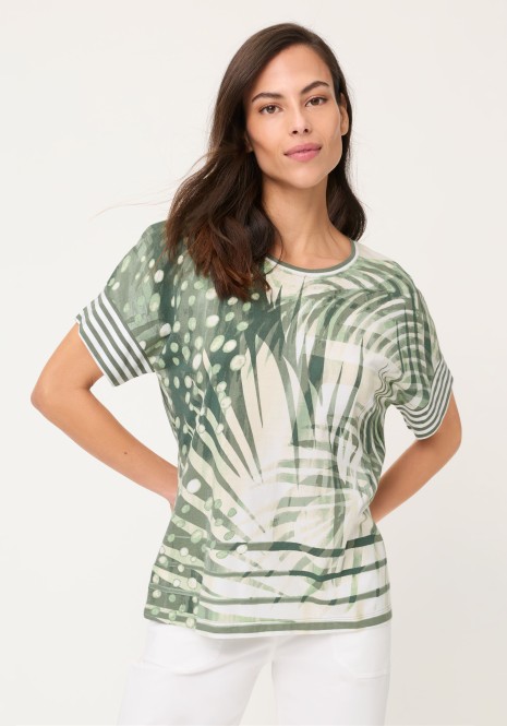 TENCEL™ Modal Bluzka damska Cosima z roślinnym wzorem w odcieniu khaki – Neo Safari