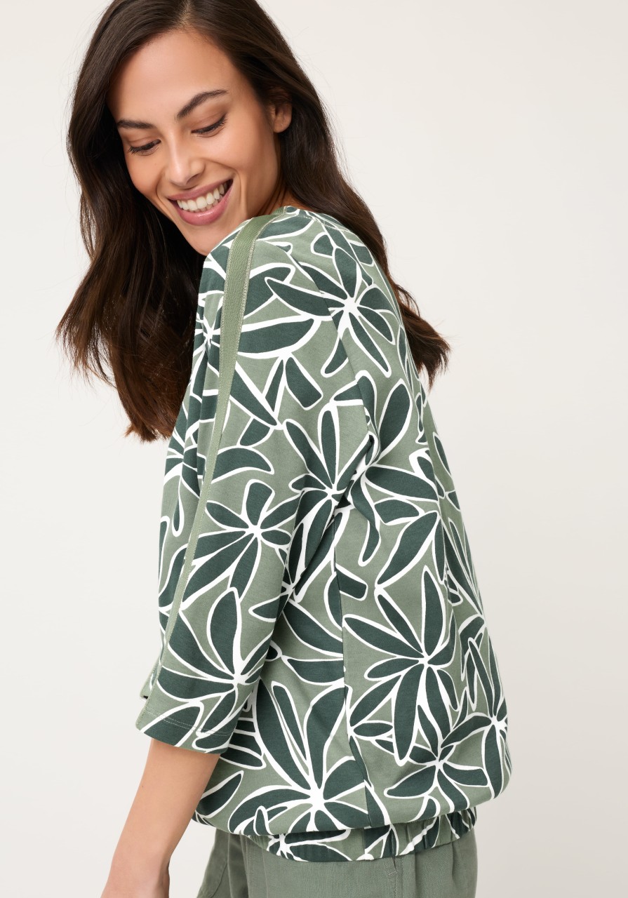 Bluza damska z roślinnym wzorem w odcieniu khaki – Neo Safari