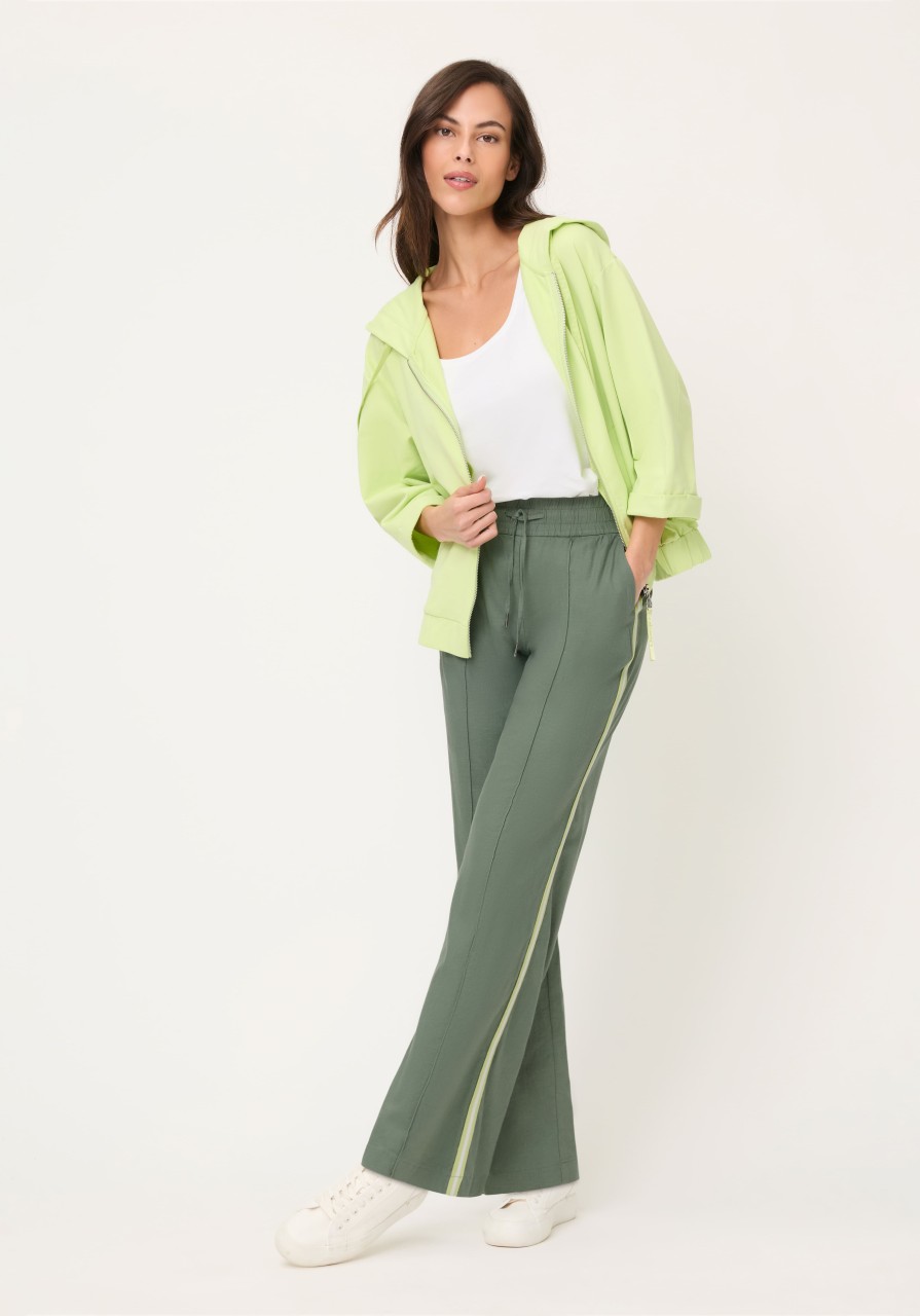 Lniano-bawełniane spodnie damskie Anna Wide w odcieniu khaki – Neo Safari