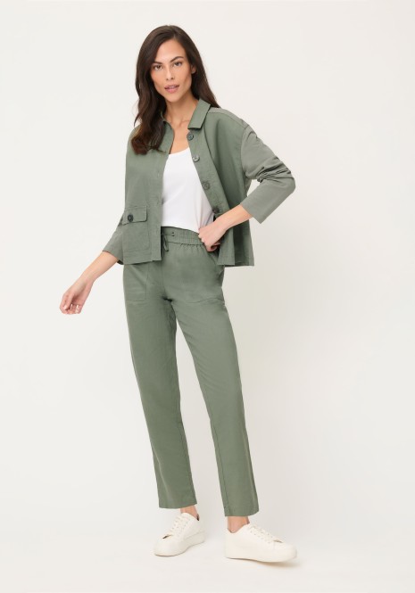 Lniano-bawełniane spodnie damskie Lisa Straight w odcieniu khaki – Neo Safari