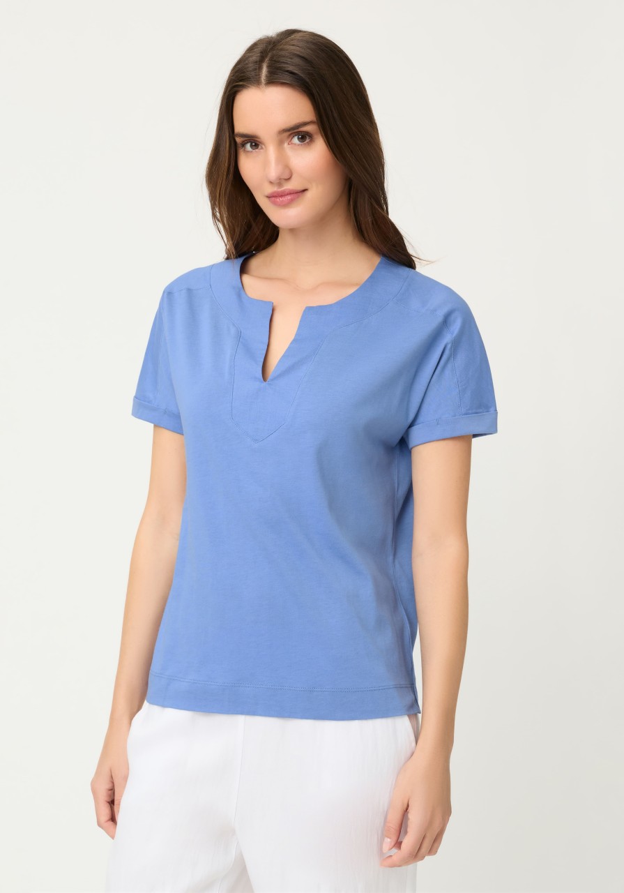 Niebieska bluzka damska Cosima z lnem – Vintage Cruise
