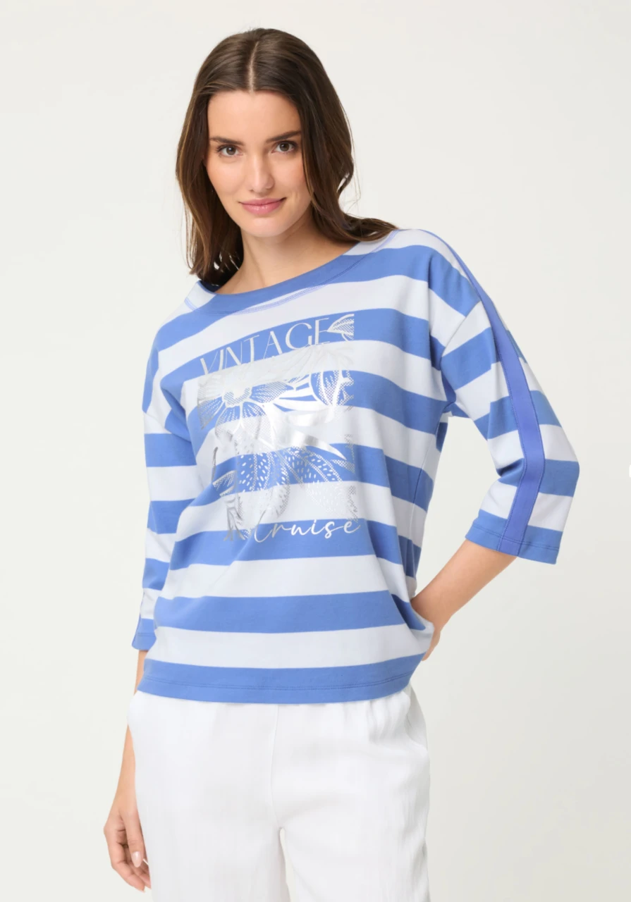 Niebieska bawełniana bluza damska Henny Jersey w paski – Vintage Cruise
