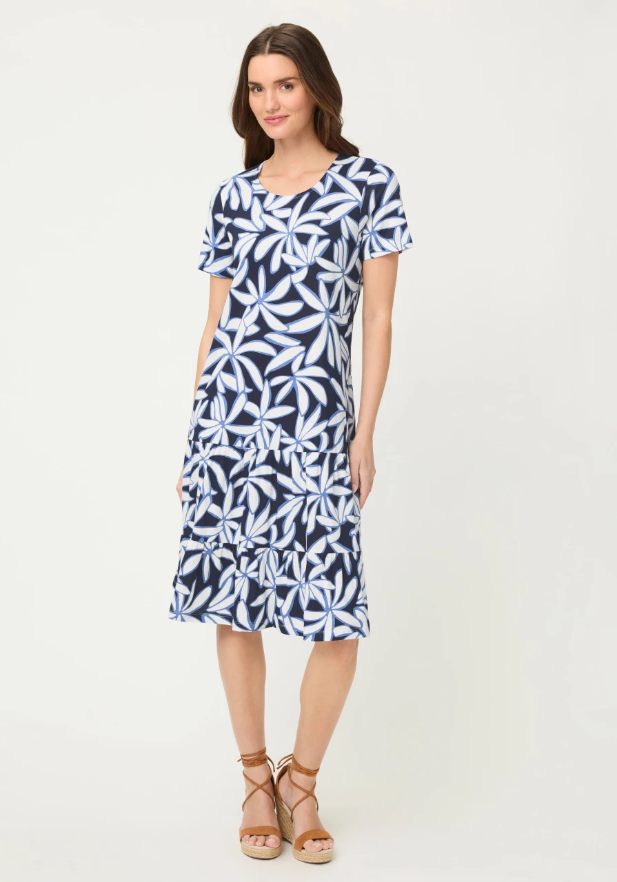 TENCEL™ Modal Granatowa sukienka damska w kwiaty – Vintage Cruise