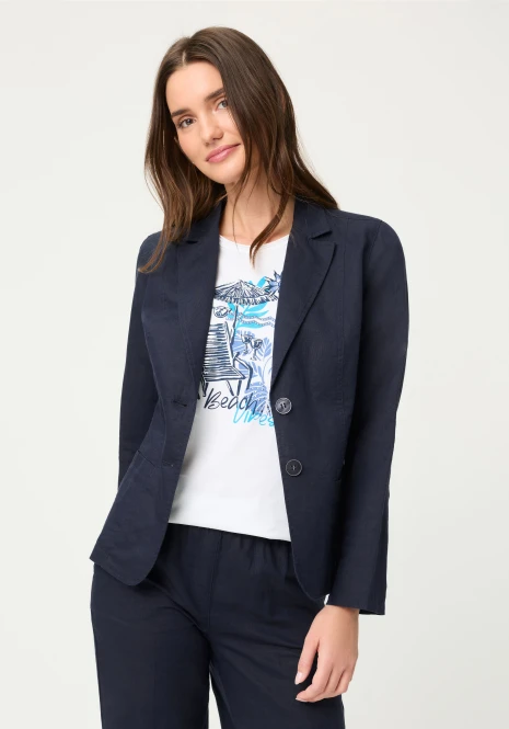 Granatowa lniano-bawełniana marynarka damska – Vintage Cruise