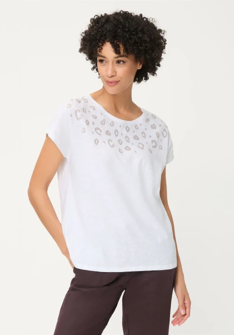 Biała bawełniana bluzka damska Cosima z ozdobnymi aplikacjami – Savanna Sky