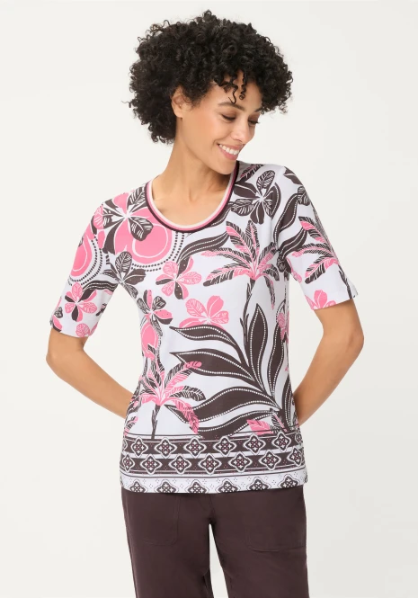 Różowa bawełniana bluzka damska Edda ze wzorem – Savanna Sky