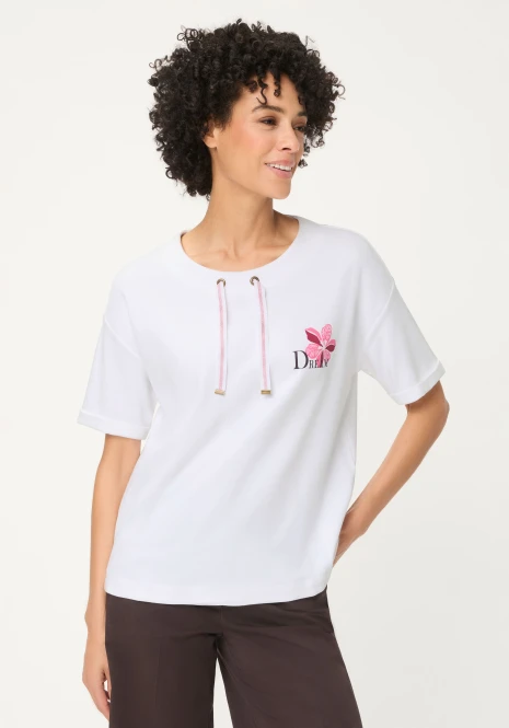 Biała bawełniana bluza damska Cora Jersey z krótkim rękawem – Savanna Sky