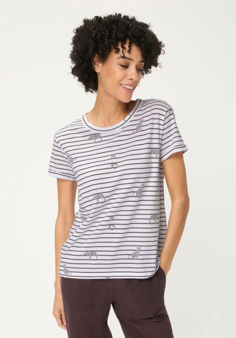 TENCEL™ Modal Buzka damska Hannah w paski z printem– Savanna Sky