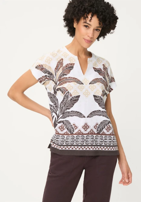 Brązowa bawełniana bluzka damska Cosima ze wzorem – Savanna Sky