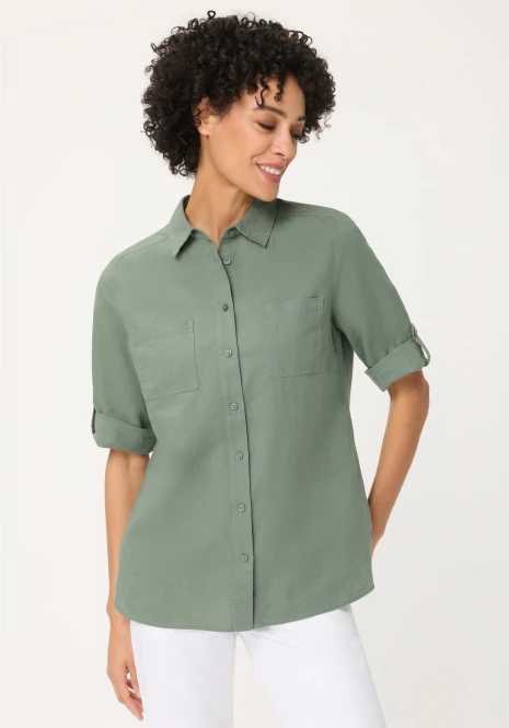 Lniano-bawełniana koszula damska w odcieniu khaki – Neo Safari