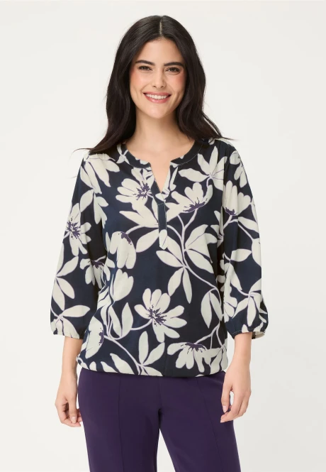TENCEL™ Modal Granatowa bluzka damska Hannah w kwiaty - Smart Casual