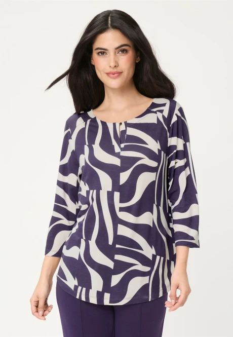 TENCEL™ Granatowa bluzka damska Hannah ze wzorem - Smart Casual