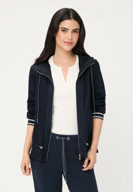 Granatowa bluza damska z kapturem z łączonych materiałów - Smart Casual