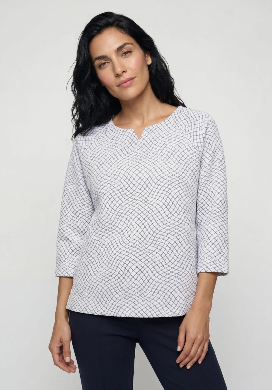 Beżowa bluza damska Cora Jersey z geometrycznym wzorem - Smart Casual