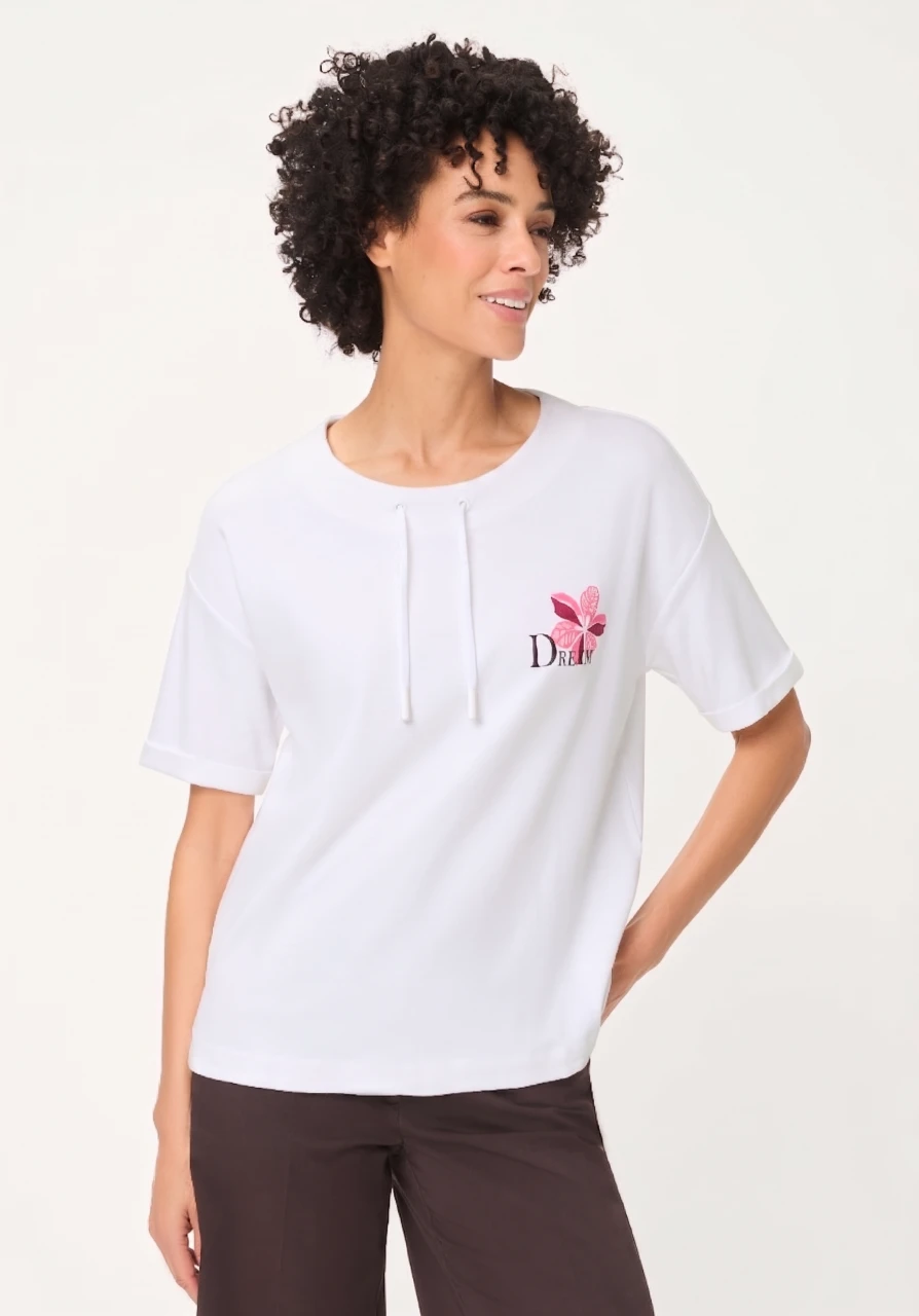 Biała bawełniana bluza damska Cora Jersey z krótkim rękawem – Savanna Sky