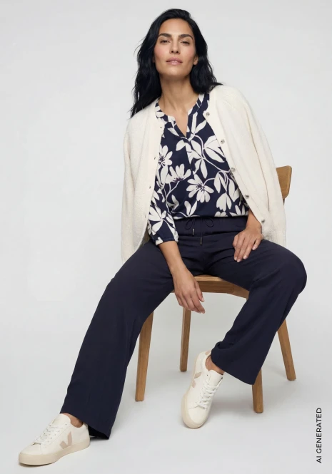 Granatowe wiskozowe spodnie damskie Anna Wide - Smart Casual