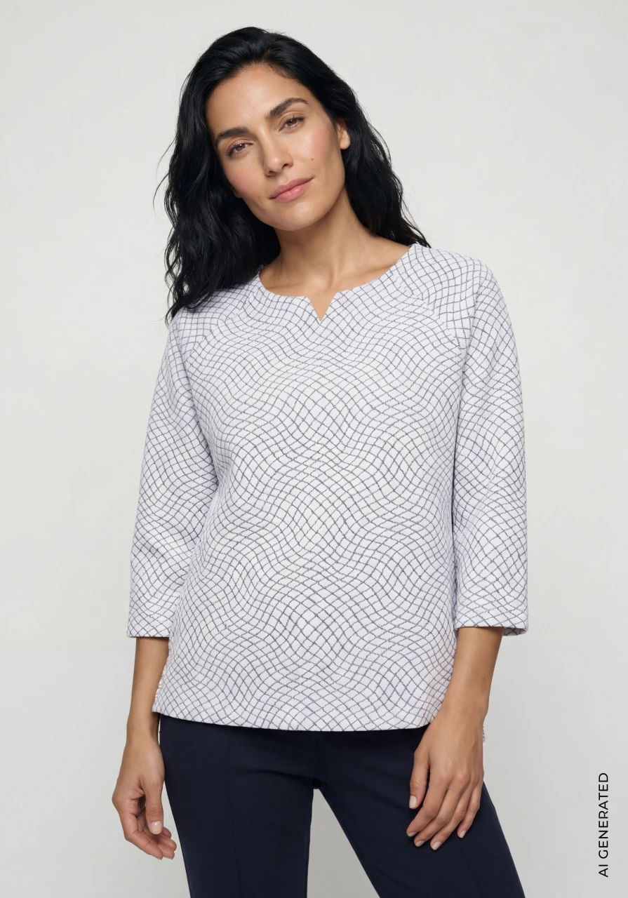 Beżowa bluza damska Cora Jersey z geometrycznym wzorem - Smart Casual