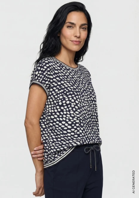 TENCEL™ Modal Beżowa bluzka damska Cosima w granatowe kropki - Smart Casual