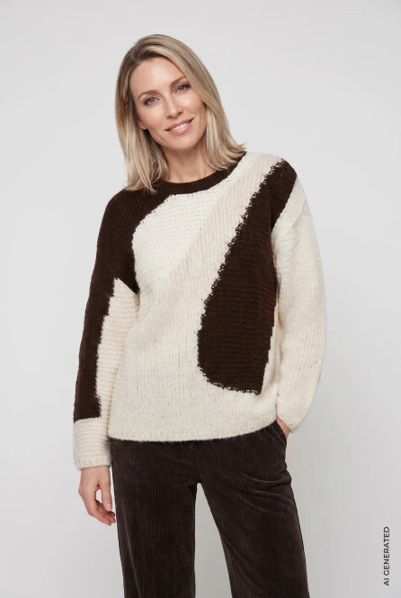 Beżowo-brązowy sweter damski Cora ze wzorem - Boho Chic