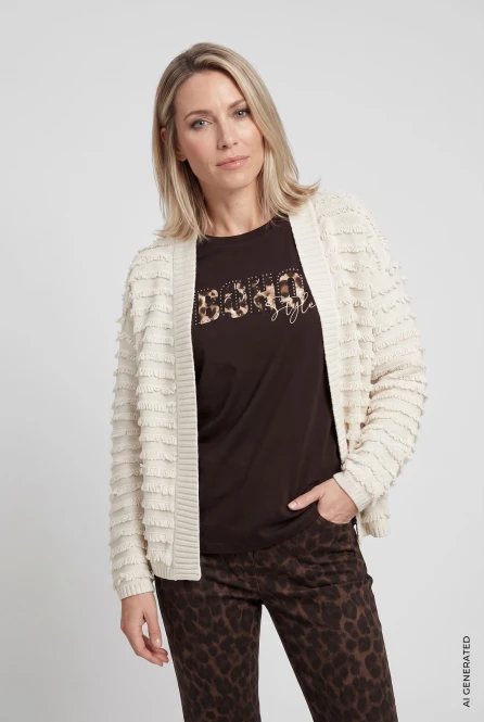 Beżowy kardigan damski Henny z frędzelkami - Boho Chic