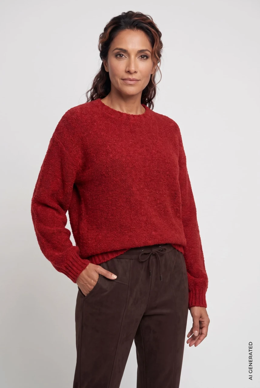 Czerwony sweter damski Henny z efektem bouclé - Boho Chic