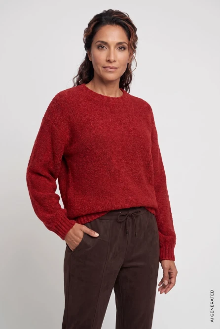 Czerwony sweter damski Henny z efektem bouclé - Boho Chic