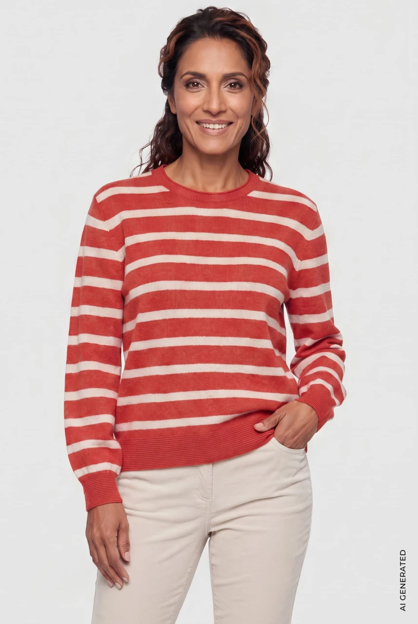 Czerwony sweter damski Henny w paski - Boho Chic