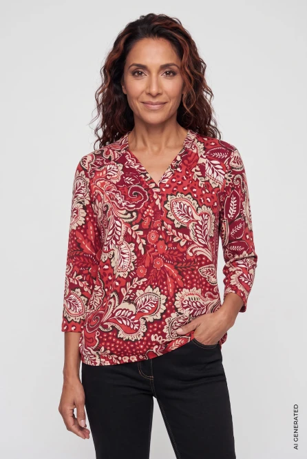 TENCEL™ Modal Czerwona bluzka damska Clara ze wzorem paisley - Boho Chic