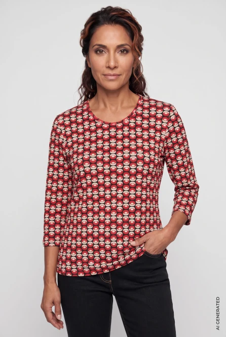 Czerwona bluzka damska Edda z geometrycznym printem - Boho Chic