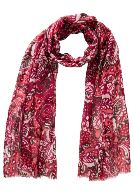 Czerwony wiskozowy szal damski ze wzorem paisley - Boho Chic