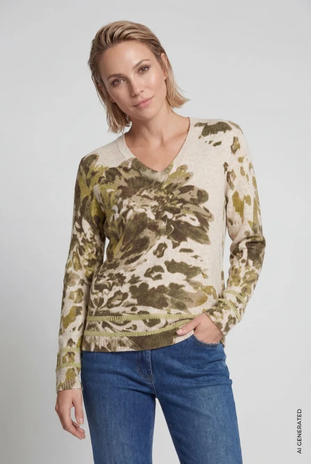 Beżowy sweter damski Henny ze wzorem - Modern Balance