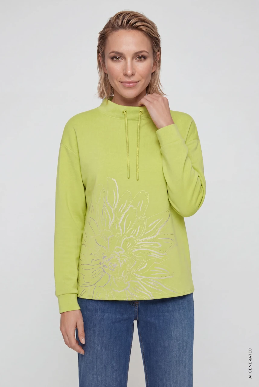 Limonkowa bluza damska Cora Jersey w kwiaty - Modern Balance
