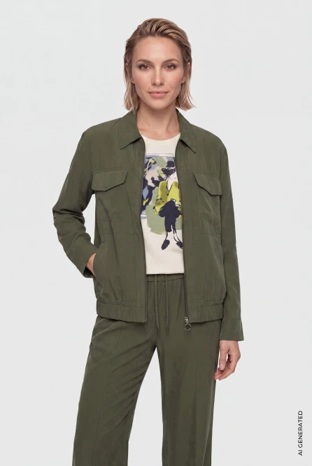 Oliwkowa kurtka bomberka damska w stylu utility - Modern Balance