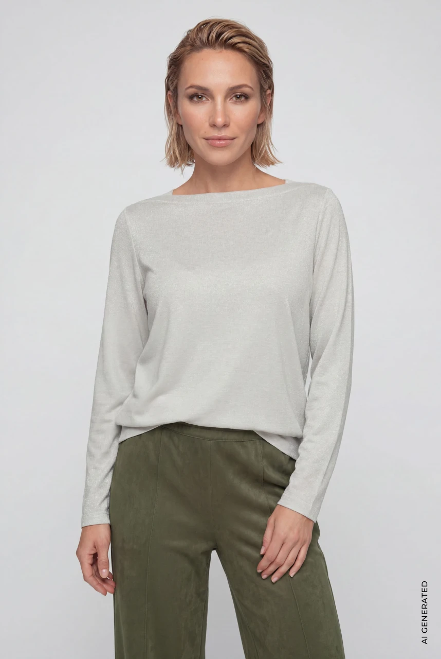 Beżowa bluzka damska Clara ze srebrną nicią - Modern Balance