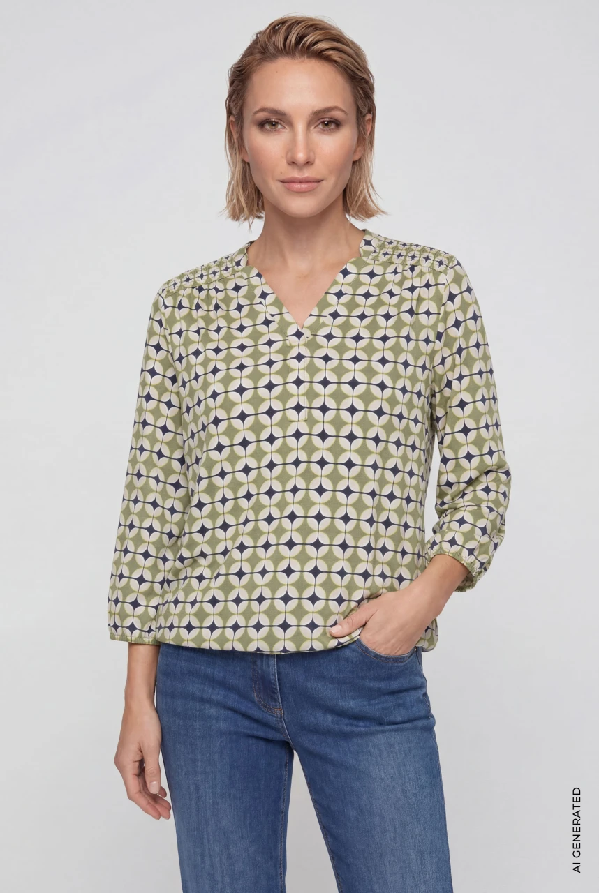 TENCEL™ Limonkowa bluzka damska Clara z printem - Modern Balance