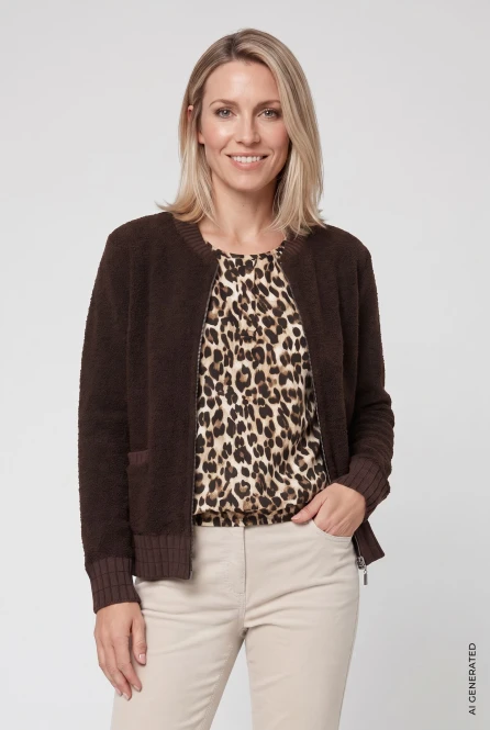 Brązowy sweter damski Henny zapinany na suwak - Boho Chic