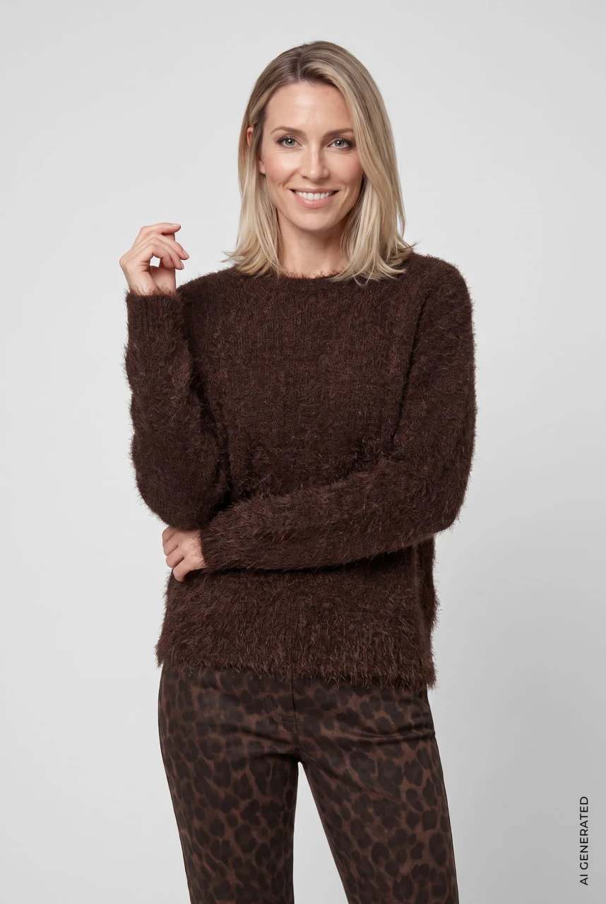Brązowy miękki sweter damski Cora - Boho Chic