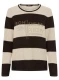 Brązowy sweter damski Henny w paski ze złotym nadrukiem - Boho Chic #4
