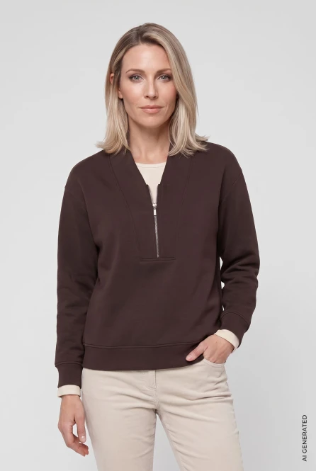 Brązowa bluza damska Clara Jersey z dekoltem V - Boho Chic