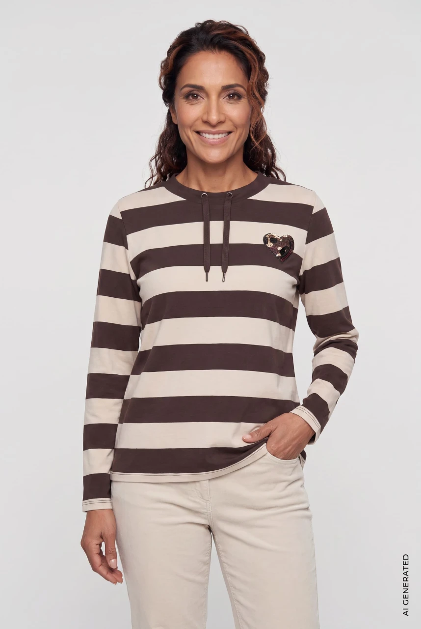 Brązowa bluza damska Henny Jersey w paski - Boho Chic